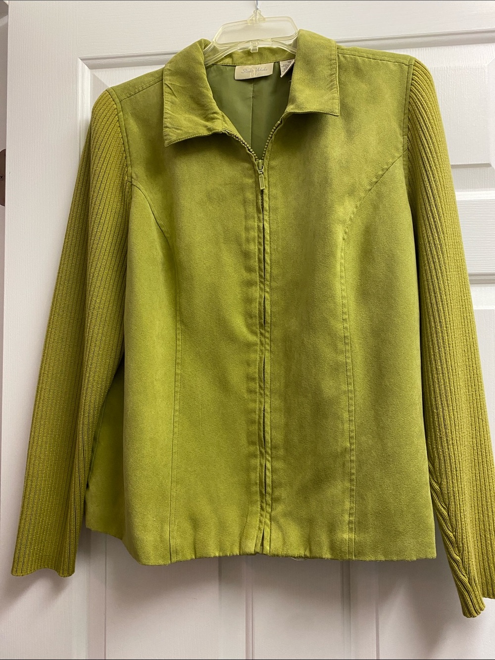 Studio Works Chartruese Suede and Knit Zip-Front Jacket size 12